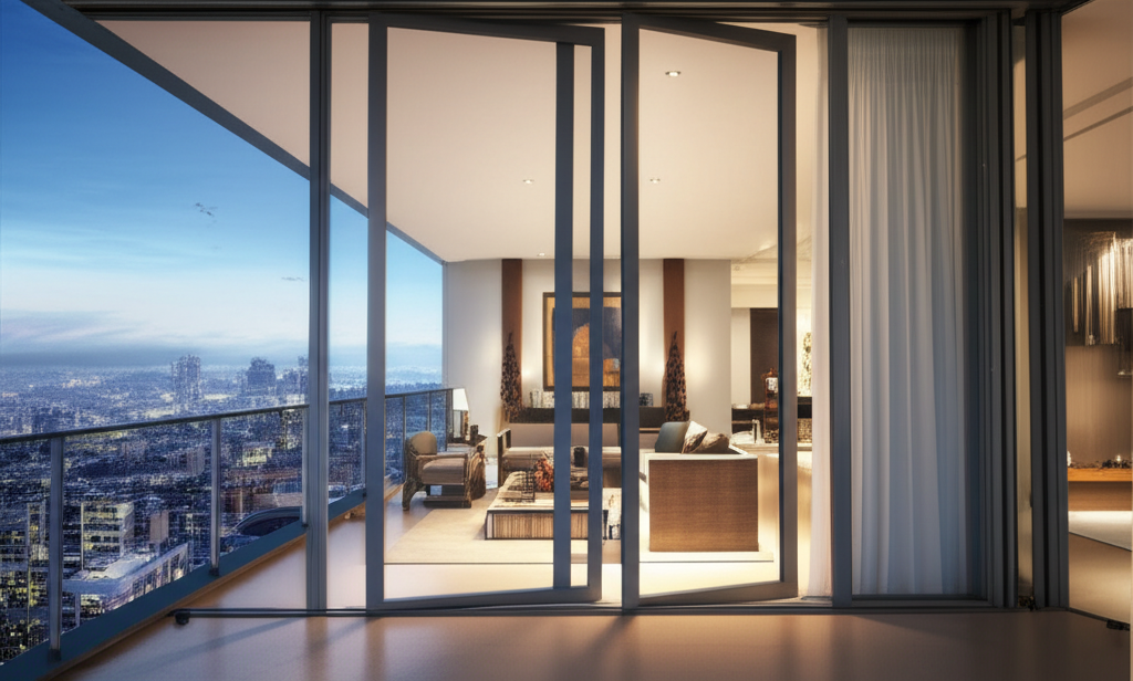 Luxury apartment with sliding balcony doors