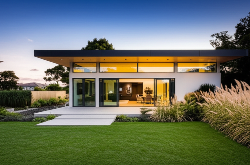 Modern home with large aluminium sliding doors